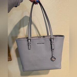 Michael Kors Light Gray Saffiano Tote with MK Charm